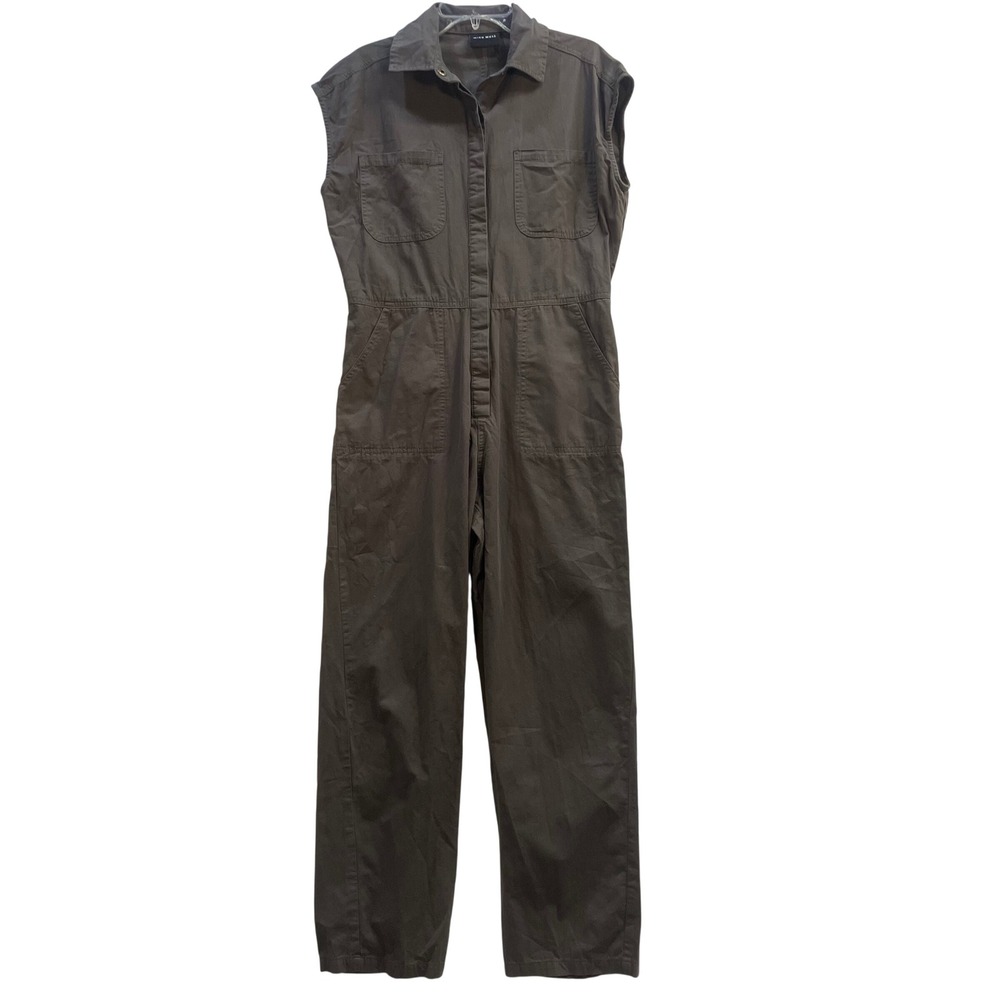 Miou Muse Brown Gray Sleeveless Utility Jumpsuit Cotton Size S Boilersuit Cargo